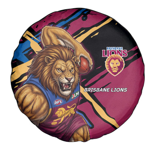 Brisbane Lions Spare Tire Cover Lions Muscular Mascot Graphic - Abstract Paint Splatter Art