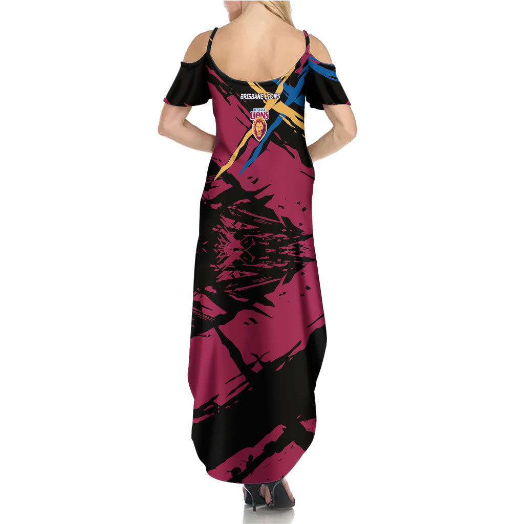 Brisbane Lions Summer Maxi Dress Lions Muscular Mascot Graphic - Abstract Paint Splatter Art