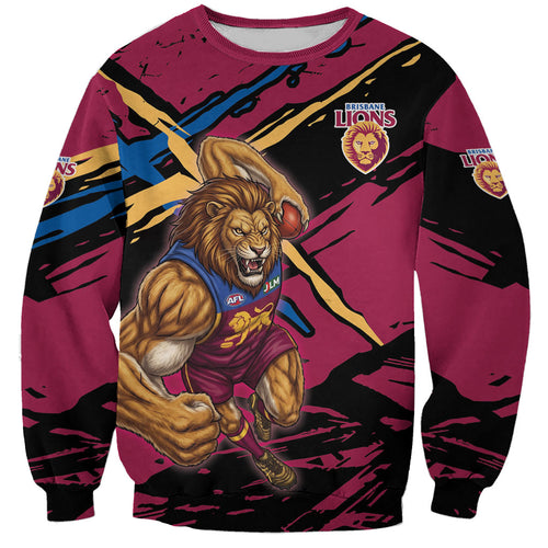 Brisbane Lions Sweatshirt Lions Muscular Mascot Graphic - Abstract Paint Splatter Art