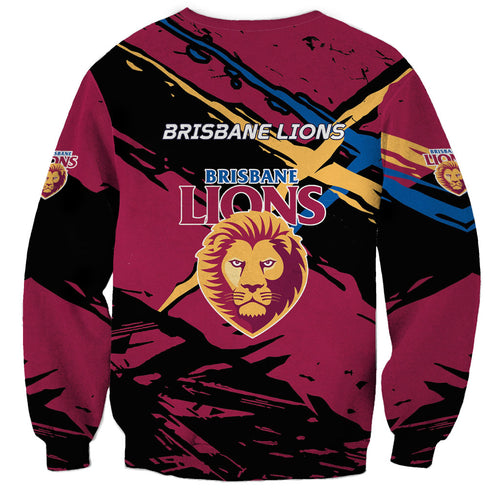 Brisbane Lions Sweatshirt Lions Muscular Mascot Graphic - Abstract Paint Splatter Art