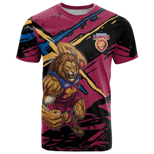 Brisbane Lions T Shirt Lions Muscular Mascot Graphic - Abstract Paint Splatter Art