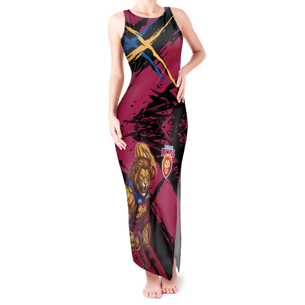 Brisbane Lions Tank Maxi Dress Lions Muscular Mascot Graphic - Abstract Paint Splatter Art