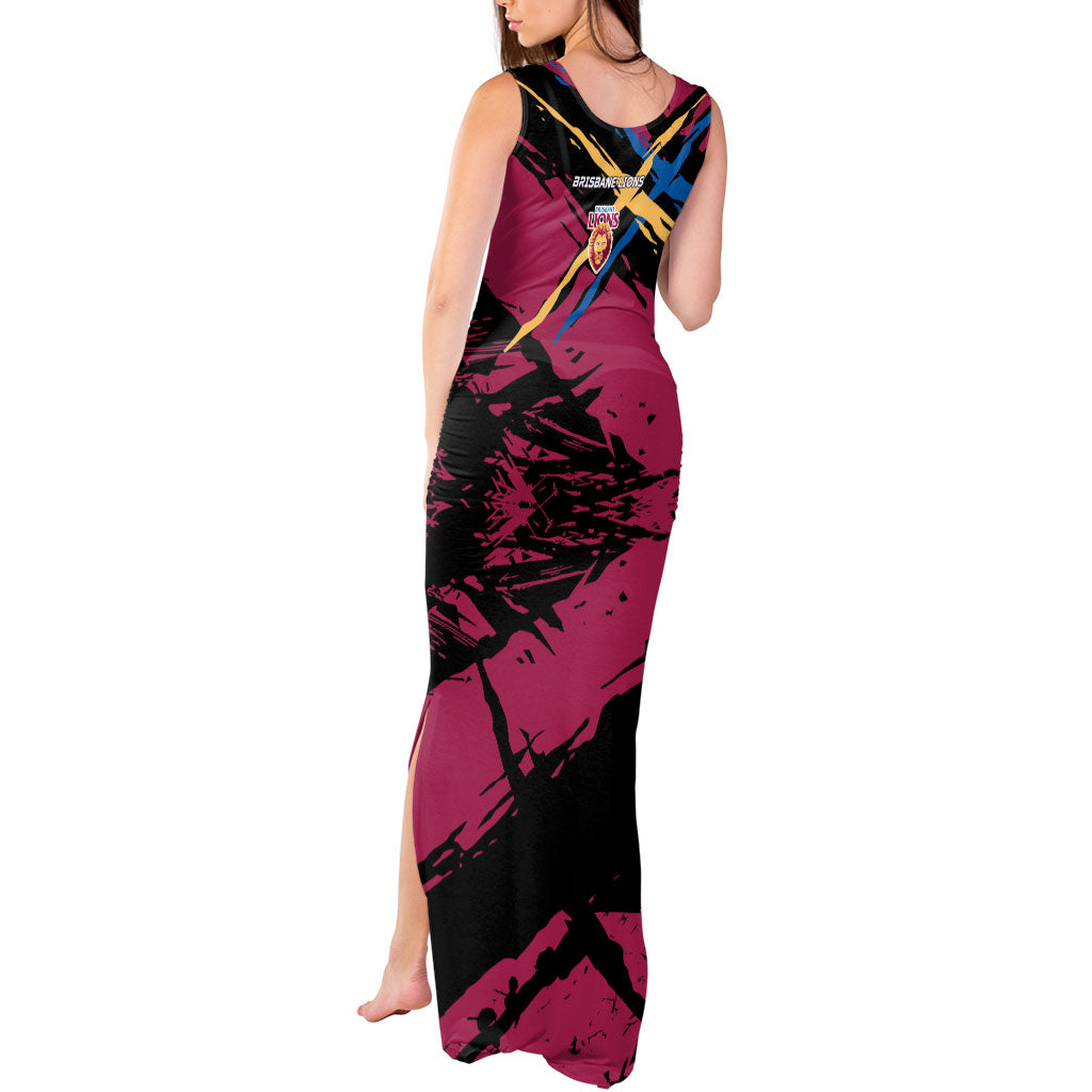 Brisbane Lions Tank Maxi Dress Lions Muscular Mascot Graphic - Abstract Paint Splatter Art