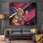Brisbane Lions Tapestry Lions Muscular Mascot Graphic - Abstract Paint Splatter Art