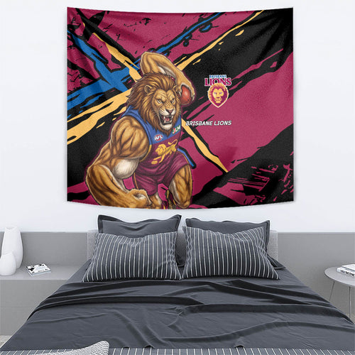 Brisbane Lions Tapestry Lions Muscular Mascot Graphic - Abstract Paint Splatter Art