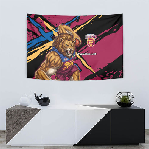 Brisbane Lions Tapestry Lions Muscular Mascot Graphic - Abstract Paint Splatter Art
