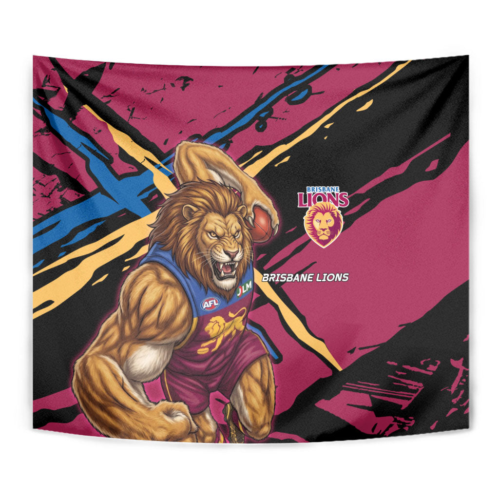 Brisbane Lions Tapestry Lions Muscular Mascot Graphic - Abstract Paint Splatter Art