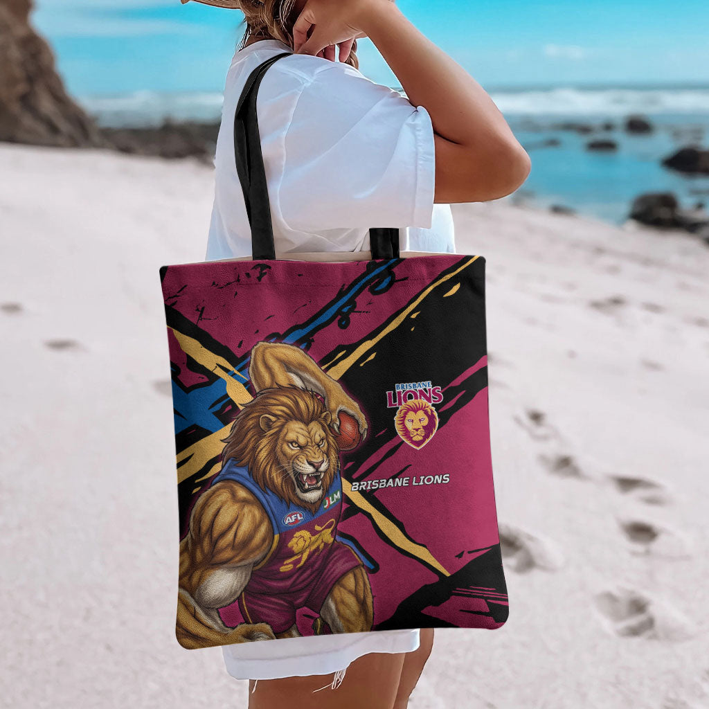 Brisbane Lions Tote Bag Lions Muscular Mascot Graphic - Abstract Paint Splatter Art