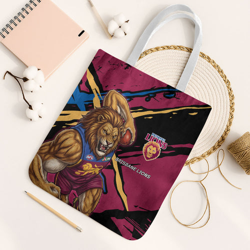 Brisbane Lions Tote Bag Lions Muscular Mascot Graphic - Abstract Paint Splatter Art
