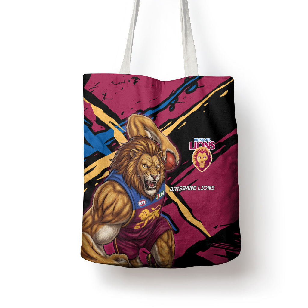 Brisbane Lions Tote Bag Lions Muscular Mascot Graphic - Abstract Paint Splatter Art