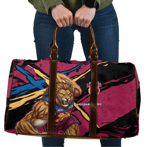Brisbane Lions Travel Bag Lions Muscular Mascot Graphic - Abstract Paint Splatter Art