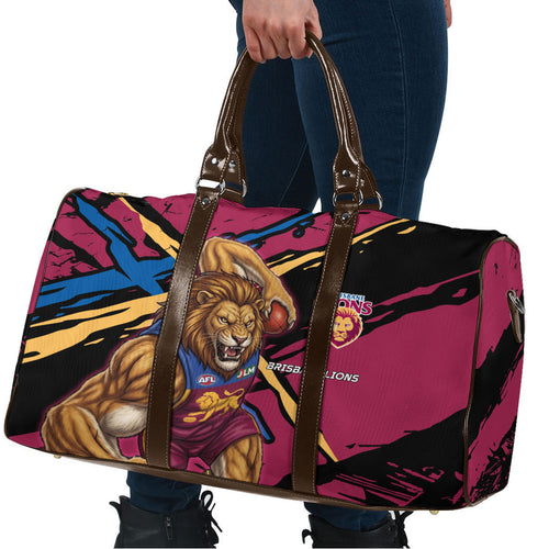 Brisbane Lions Travel Bag Lions Muscular Mascot Graphic - Abstract Paint Splatter Art
