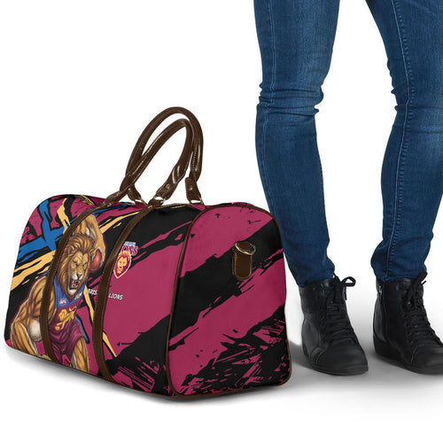 Brisbane Lions Travel Bag Lions Muscular Mascot Graphic - Abstract Paint Splatter Art
