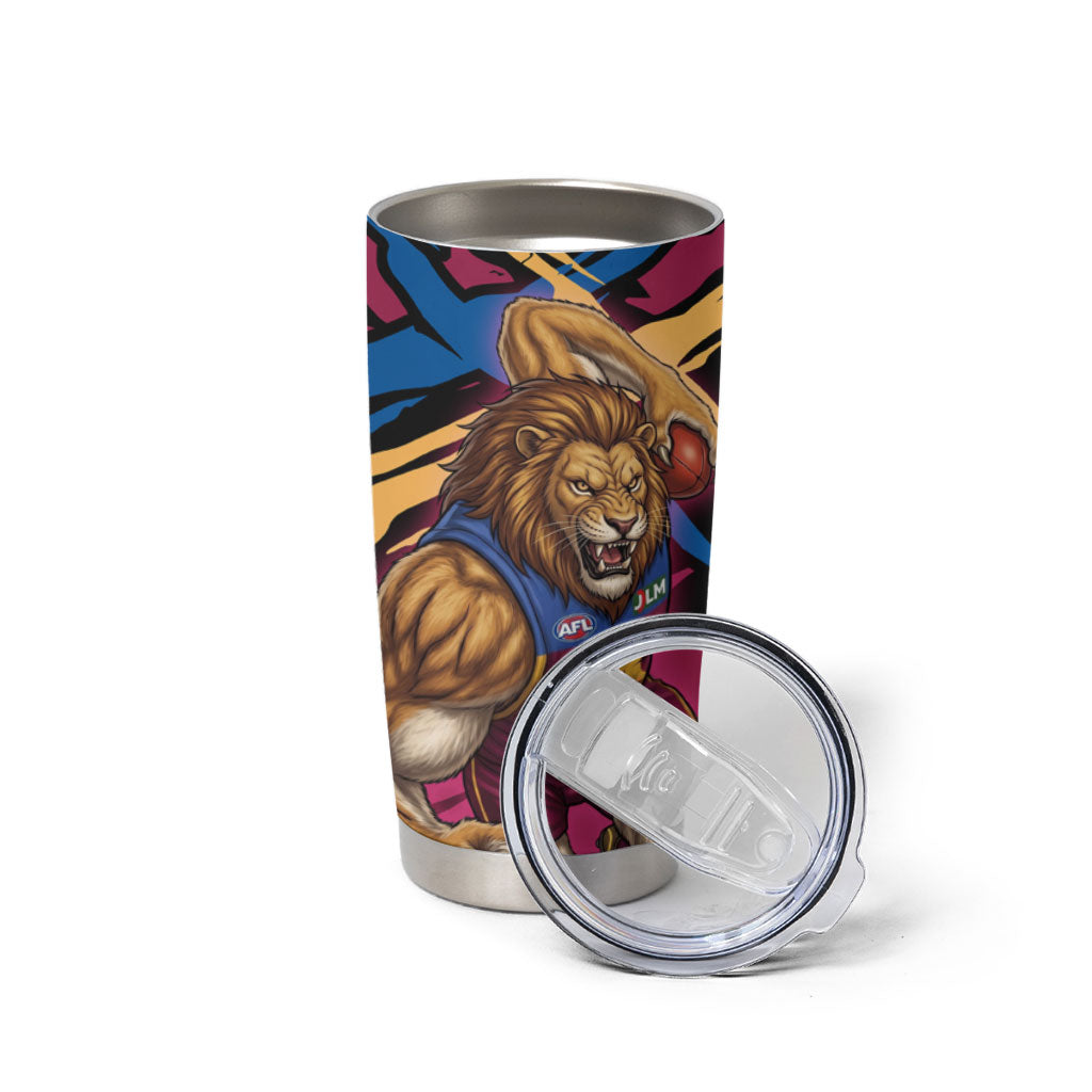 Brisbane Lions Tumbler Cup Lions Muscular Mascot Graphic - Abstract Paint Splatter Art