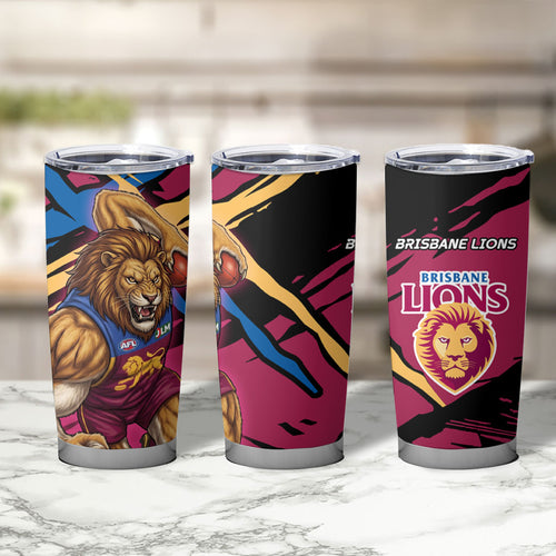 Brisbane Lions Tumbler Cup Lions Muscular Mascot Graphic - Abstract Paint Splatter Art