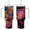 Brisbane Lions Tumbler With Handle Lions Muscular Mascot Graphic - Abstract Paint Splatter Art