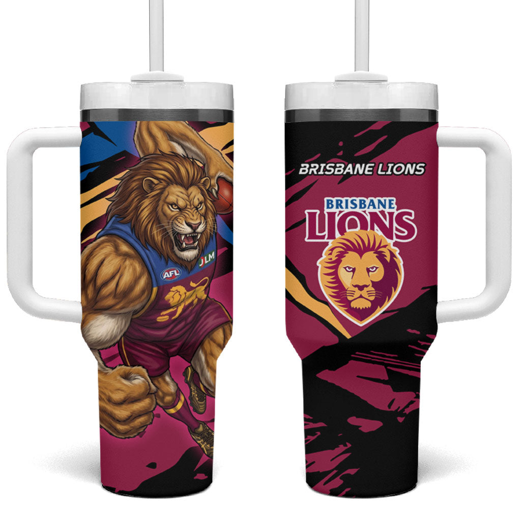 Brisbane Lions Tumbler With Handle Lions Muscular Mascot Graphic - Abstract Paint Splatter Art