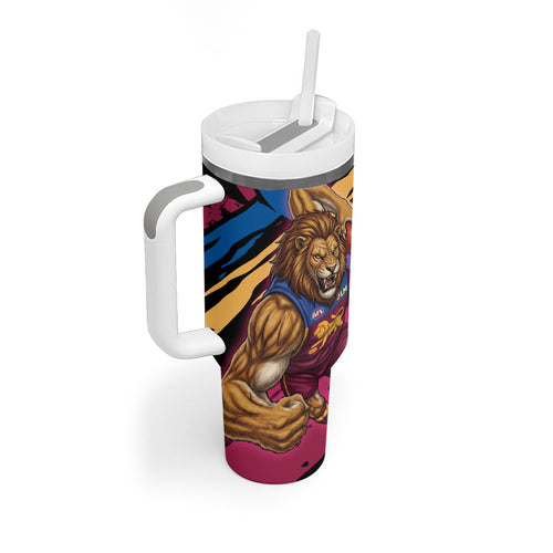 Brisbane Lions Tumbler With Handle Lions Muscular Mascot Graphic - Abstract Paint Splatter Art