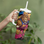 Brisbane Lions Tumbler With Handle Lions Muscular Mascot Graphic - Abstract Paint Splatter Art