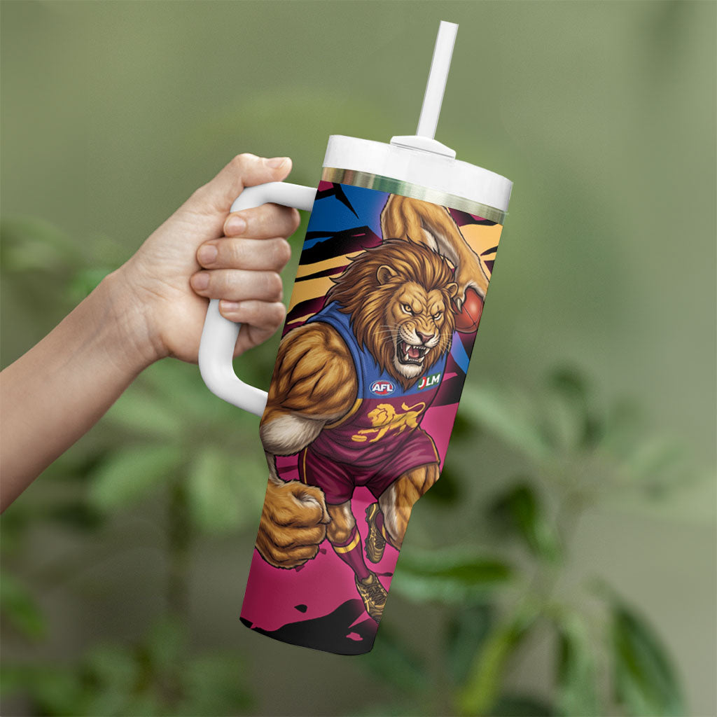 Brisbane Lions Tumbler With Handle Lions Muscular Mascot Graphic - Abstract Paint Splatter Art