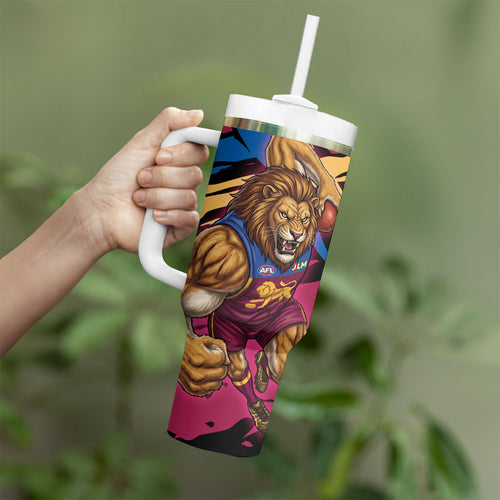 Brisbane Lions Tumbler With Handle Lions Muscular Mascot Graphic - Abstract Paint Splatter Art