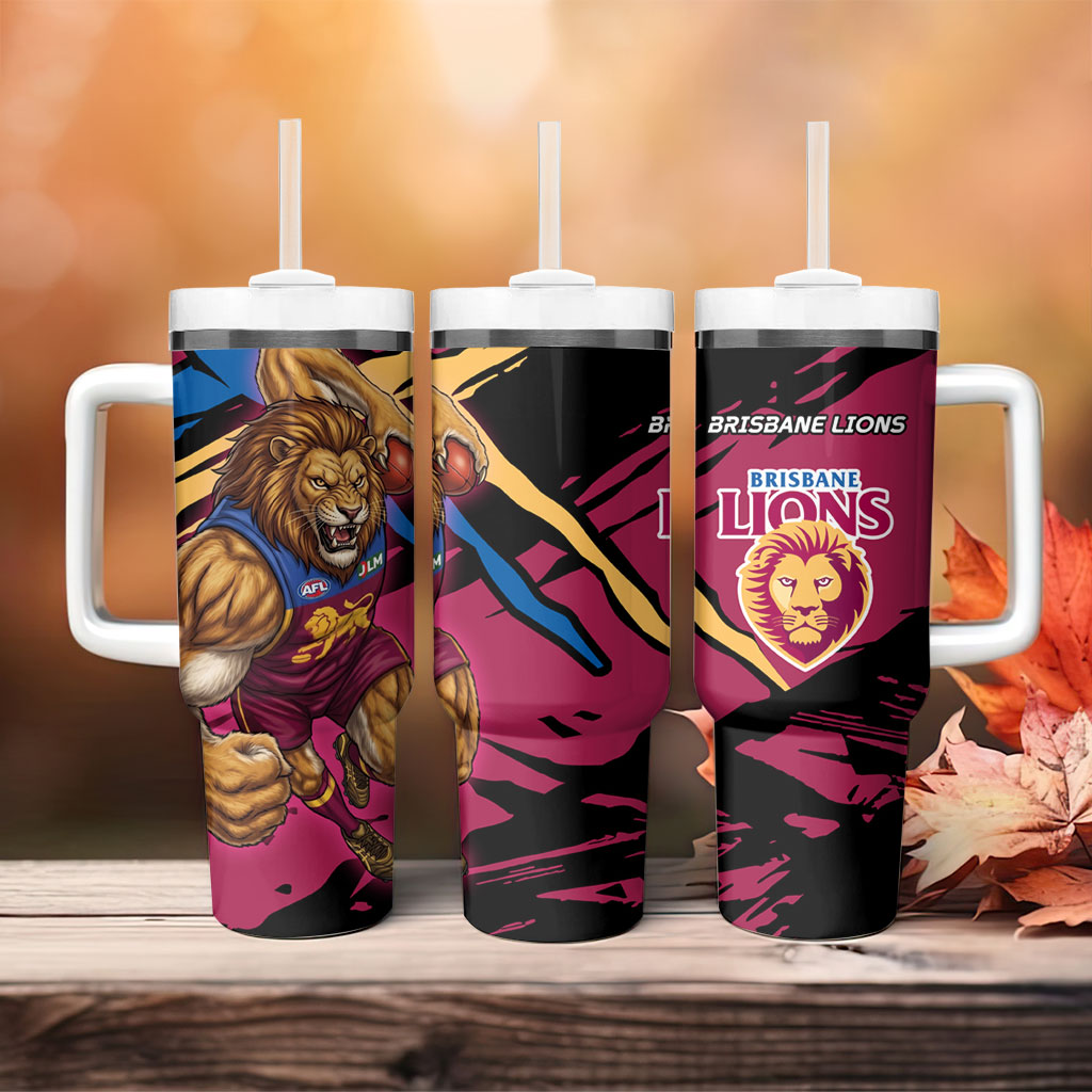 Brisbane Lions Tumbler With Handle Lions Muscular Mascot Graphic - Abstract Paint Splatter Art
