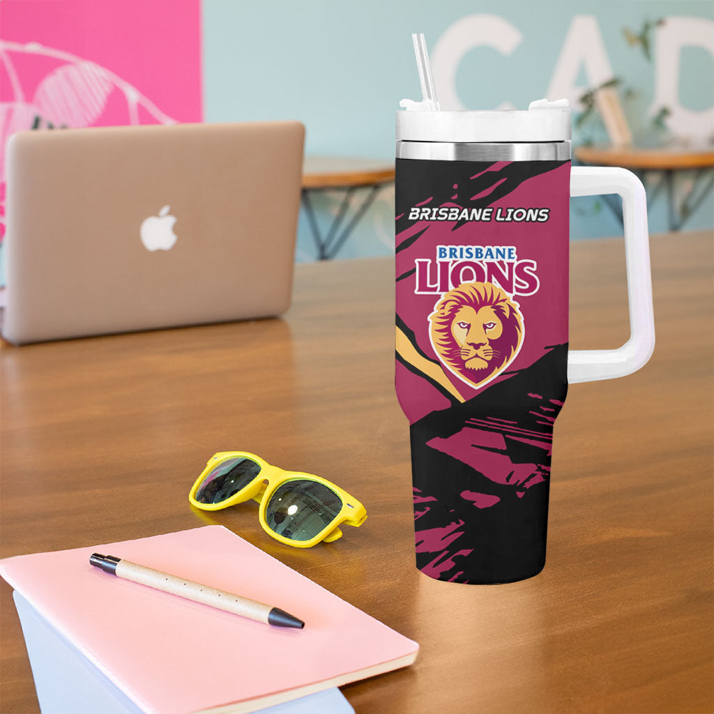 Brisbane Lions Tumbler With Handle Lions Muscular Mascot Graphic - Abstract Paint Splatter Art