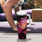 Brisbane Lions Tumbler With Handle Lions Muscular Mascot Graphic - Abstract Paint Splatter Art