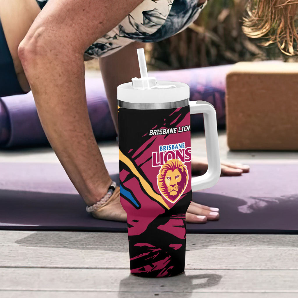 Brisbane Lions Tumbler With Handle Lions Muscular Mascot Graphic - Abstract Paint Splatter Art