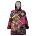 Brisbane Lions Wearable Blanket Hoodie Lions Muscular Mascot Graphic - Abstract Paint Splatter Art