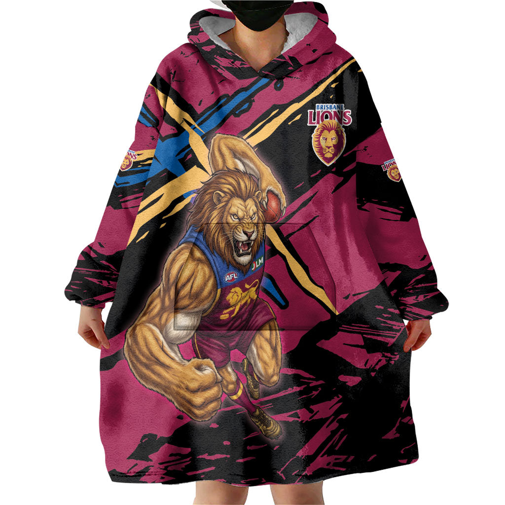 Brisbane Lions Wearable Blanket Hoodie Lions Muscular Mascot Graphic - Abstract Paint Splatter Art