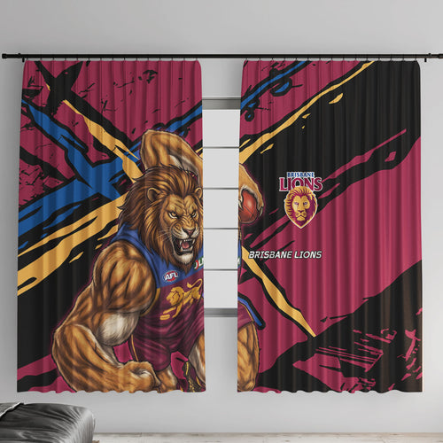 Brisbane Lions Window Curtain Lions Muscular Mascot Graphic - Abstract Paint Splatter Art