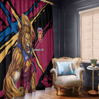 Brisbane Lions Window Curtain Lions Muscular Mascot Graphic - Abstract Paint Splatter Art