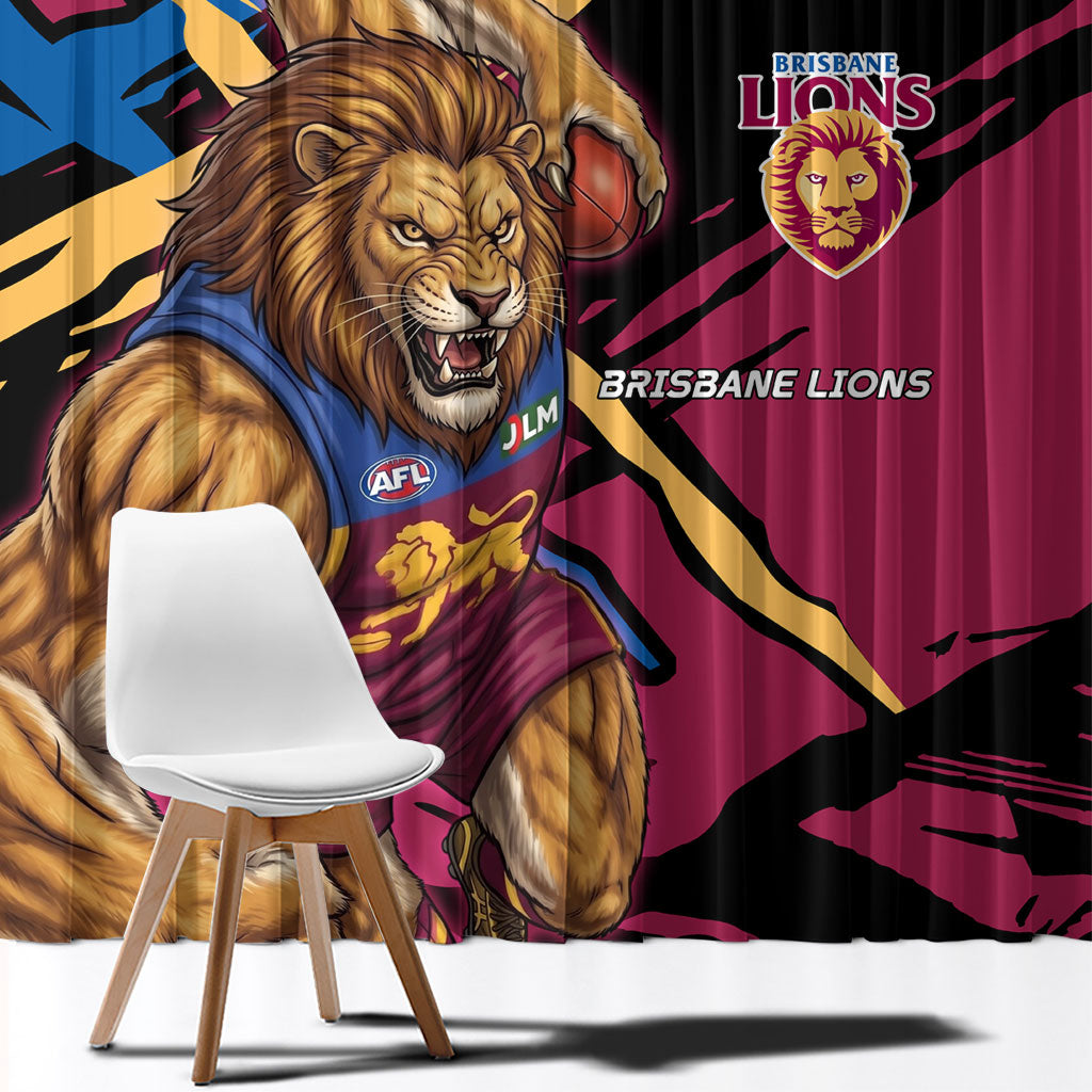Brisbane Lions Window Curtain Lions Muscular Mascot Graphic - Abstract Paint Splatter Art