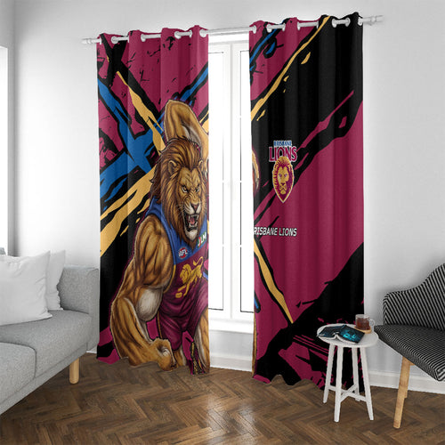 Brisbane Lions Window Curtain Lions Muscular Mascot Graphic - Abstract Paint Splatter Art