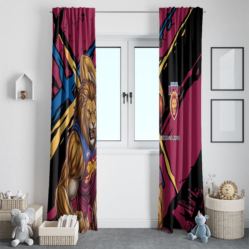 Brisbane Lions Window Curtain Lions Muscular Mascot Graphic - Abstract Paint Splatter Art