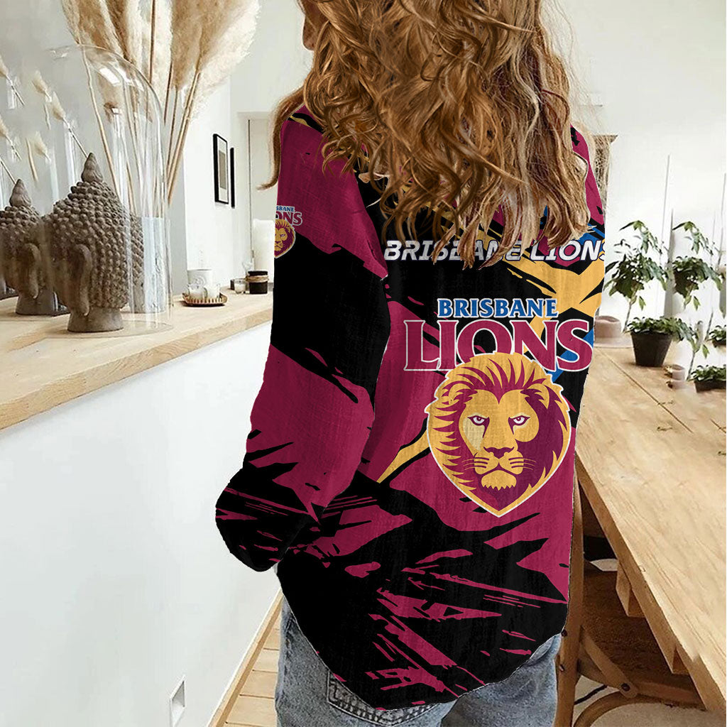 Brisbane Lions Women Casual Shirt Lions Muscular Mascot Graphic - Abstract Paint Splatter Art