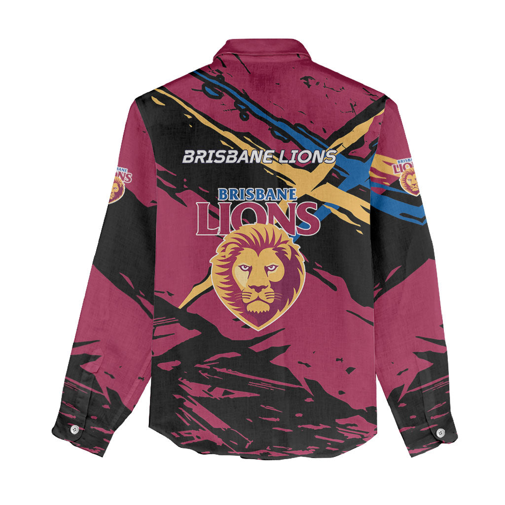 Brisbane Lions Women Casual Shirt Lions Muscular Mascot Graphic - Abstract Paint Splatter Art