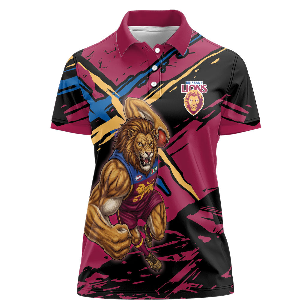 Brisbane Lions Women Polo Shirt Lions Muscular Mascot Graphic - Abstract Paint Splatter Art