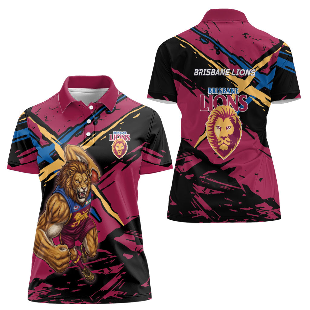 Brisbane Lions Women Polo Shirt Lions Muscular Mascot Graphic - Abstract Paint Splatter Art
