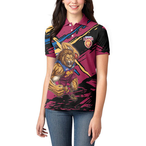 Brisbane Lions Women Polo Shirt Lions Muscular Mascot Graphic - Abstract Paint Splatter Art