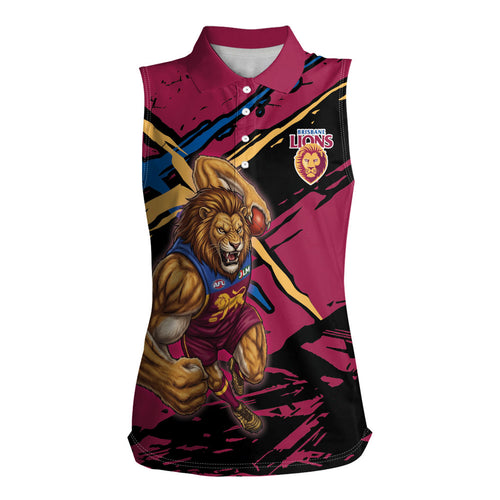 Brisbane Lions Women Sleeveless Polo Shirt Lions Muscular Mascot Graphic - Abstract Paint Splatter Art