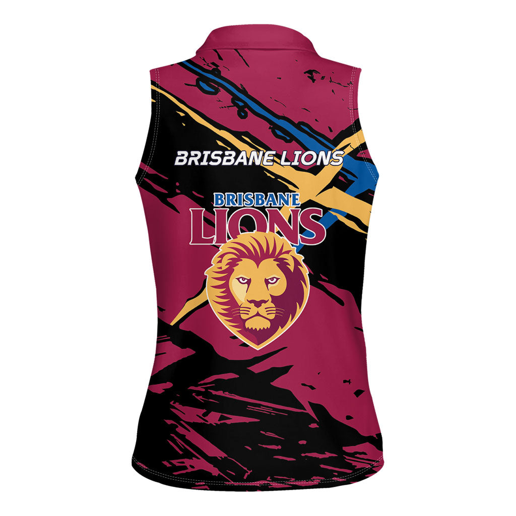 Brisbane Lions Women Sleeveless Polo Shirt Lions Muscular Mascot Graphic - Abstract Paint Splatter Art