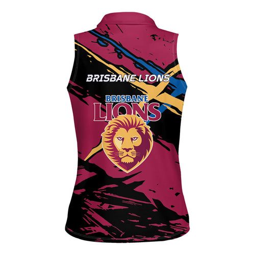 Brisbane Lions Women Sleeveless Polo Shirt Lions Muscular Mascot Graphic - Abstract Paint Splatter Art
