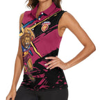 Brisbane Lions Women Sleeveless Polo Shirt Lions Muscular Mascot Graphic - Abstract Paint Splatter Art
