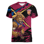 Brisbane Lions Women V-Neck T-Shirt Lions Muscular Mascot Graphic - Abstract Paint Splatter Art