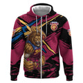 Brisbane Lions Zip Hoodie Lions Muscular Mascot Graphic - Abstract Paint Splatter Art