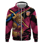 Brisbane Lions Zip Hoodie Lions Muscular Mascot Graphic - Abstract Paint Splatter Art