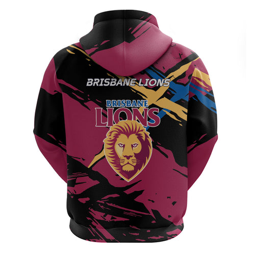 Brisbane Lions Zip Hoodie Lions Muscular Mascot Graphic - Abstract Paint Splatter Art