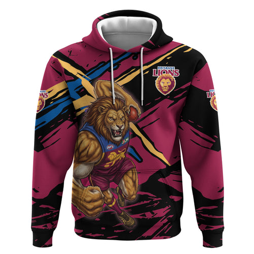 Brisbane Lions Zip Hoodie Lions Muscular Mascot Graphic - Abstract Paint Splatter Art